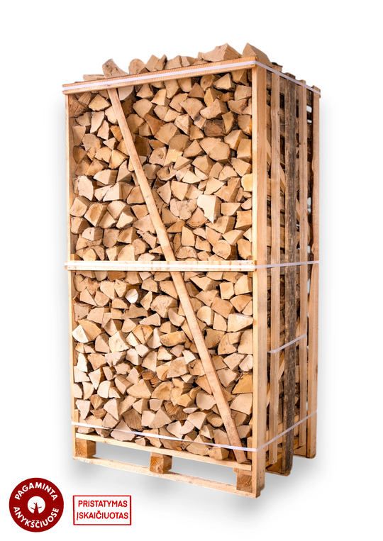 Džiovintos skroblo malkos medinėje dežėje ( 1.8 erdmetrio)