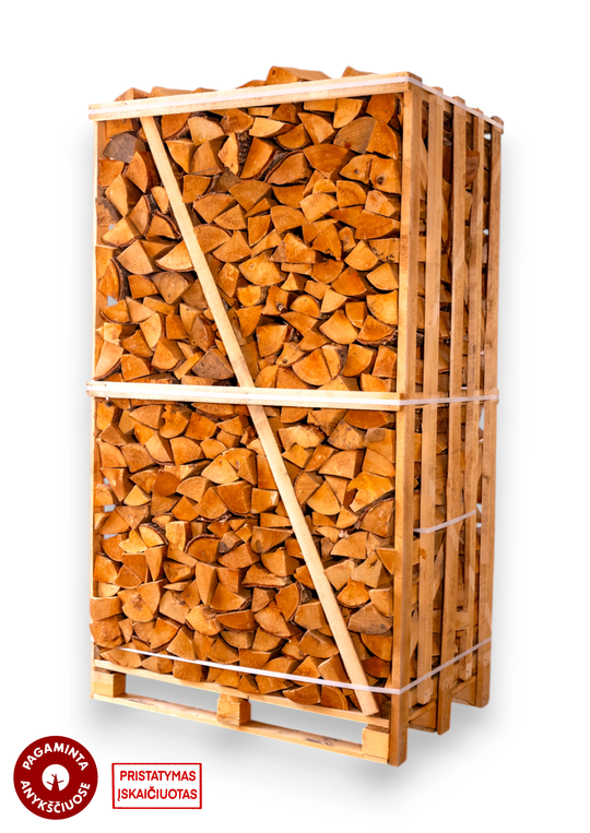 Džiovintos beržo malkos medinėje dežėje ( 1.8 erdmetrio)