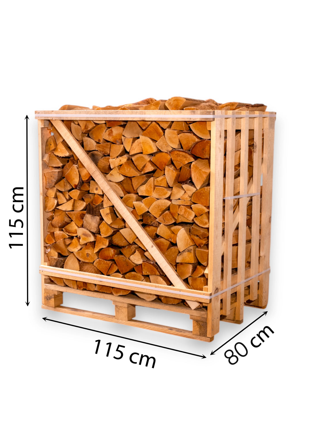 Džiovintos beržo malkos medinėje dežėje (1 erdmetris)