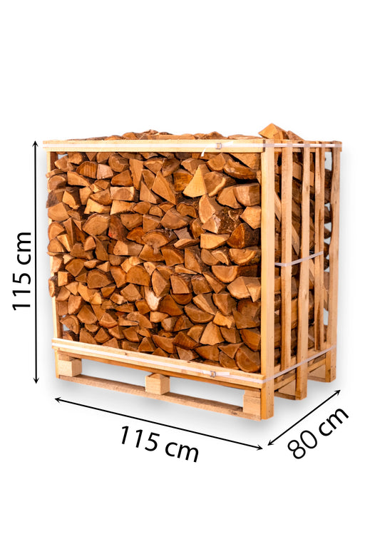 Džiovintos ąžuolo malkos medinėje dežėje (1 erdmetris)