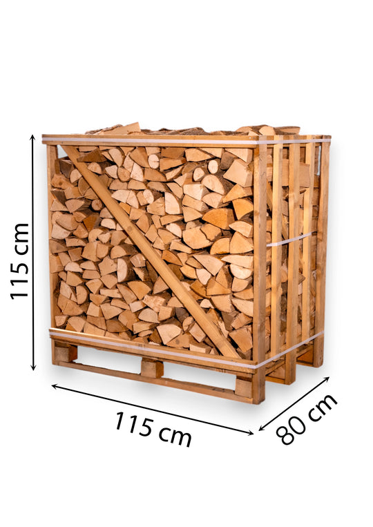 Džiovintos uosio malkos medinėje dežėje (1 erdmetris)