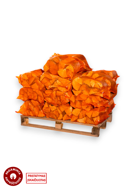 Džiovintos beržo malkos 22,5L tinkliniame maiše